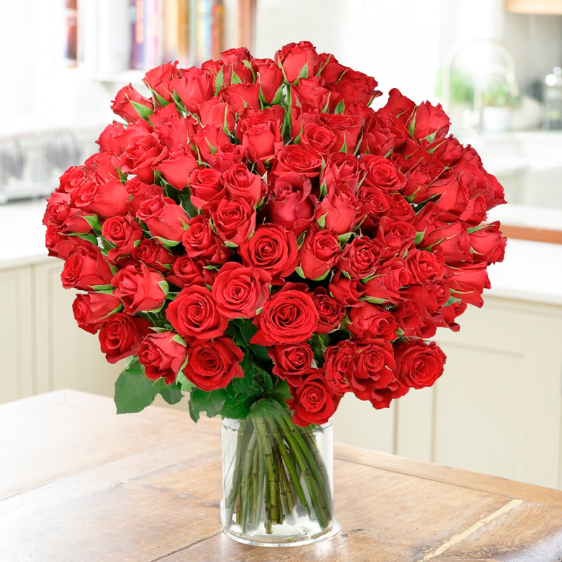 100 Red Roses | Romantic Red Rose Bouquet | Next Day Delivery | Flower Delivery UK - Blossoming Gifts