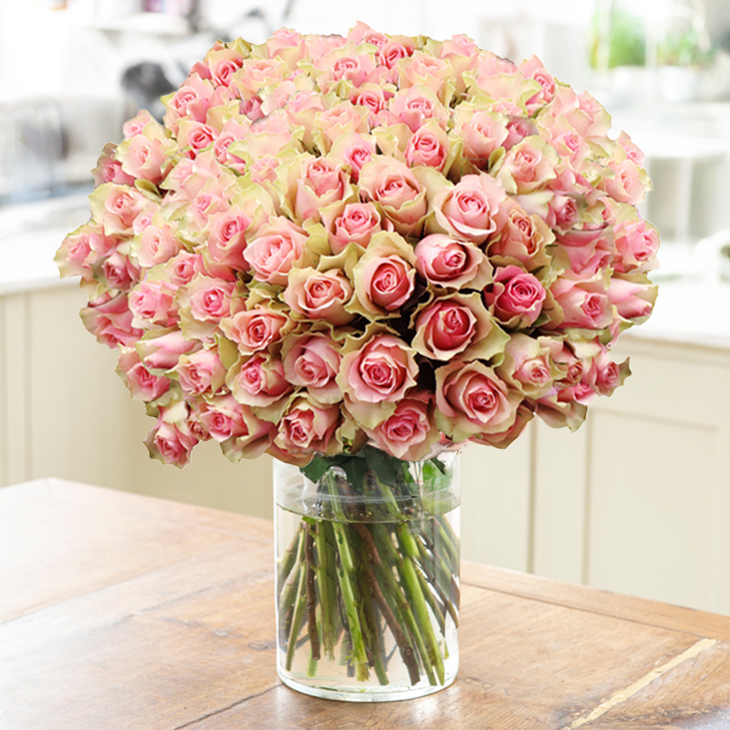 100 Pink Roses | Deluxe Pink Rose Bouquet | Hand-Tied by Luxury Florist | Next Day Flower Delivery UK - Blossoming Gifts