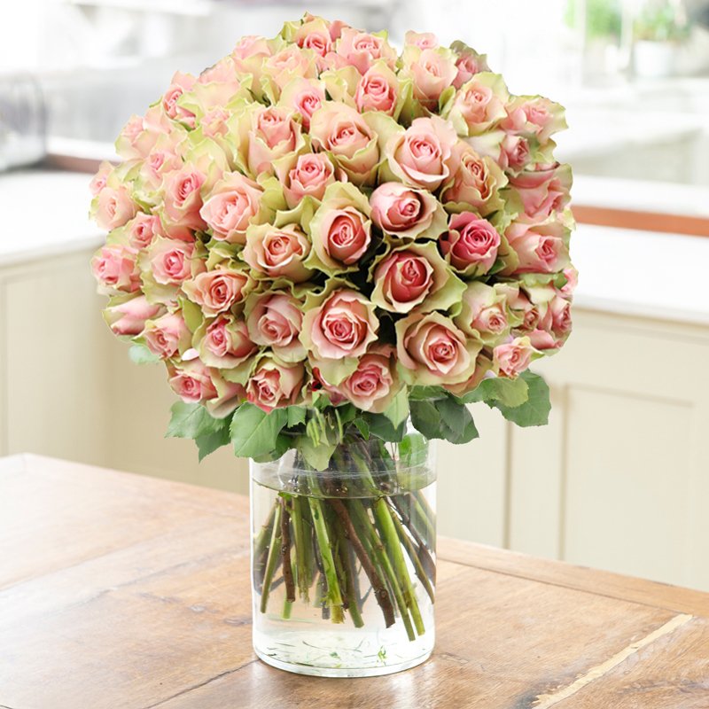 50 Pink Roses | Deluxe Pink Rose Bouquet | Hand-Tied Flowers | Next Day Flower Delivery UK - Blossoming Gifts