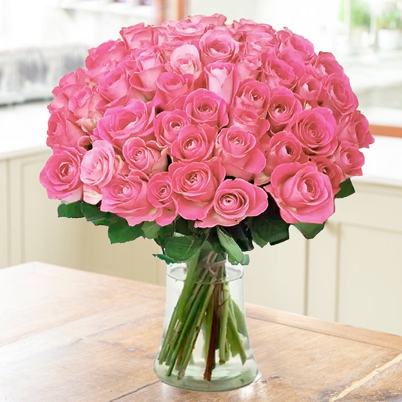 50 Pink Roses | Deluxe Pink Rose Bouquet | Hand-Tied Flowers | Next Day Flower Delivery UK - Blossoming Gifts
