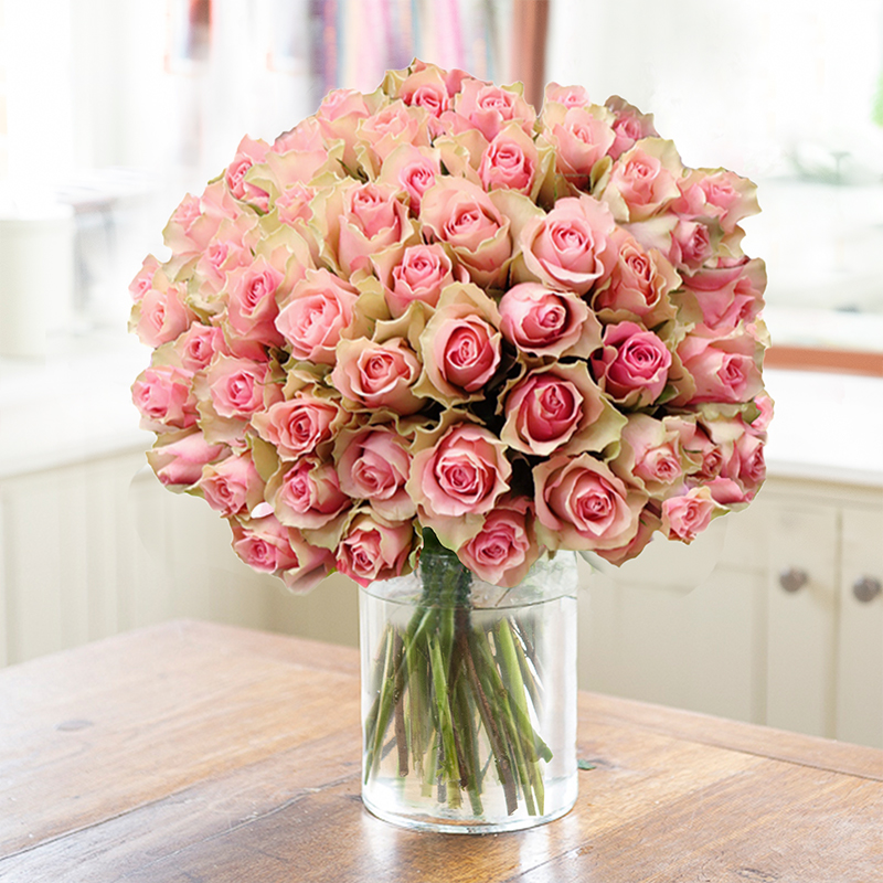50 Pink Roses Delivered - Bouquet Roses - Next Day Flower Delivery UK - Blossoming Gifts