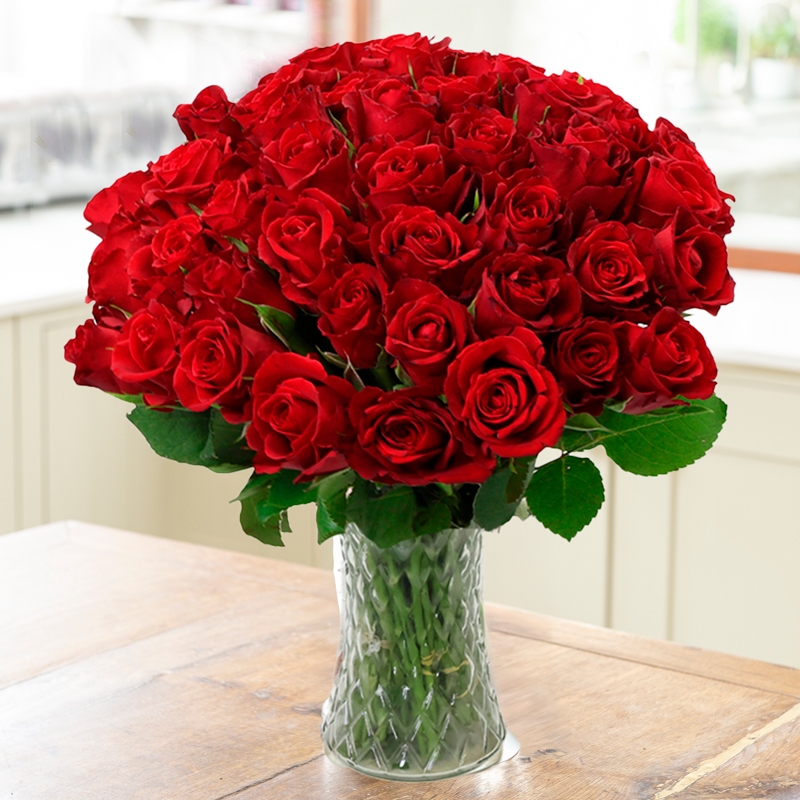 50 Red Roses | Romantic Red Rose Bouquet | Next Day Delivery | Flower Delivery UK - Blossoming Gifts