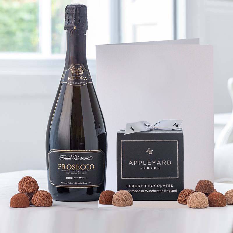 Prosecco Fidora, Chocolate Truffles & Occasion Card | Luxury Alcohol & Chocolates Gifts | Gifts Delivered by Appleyard London