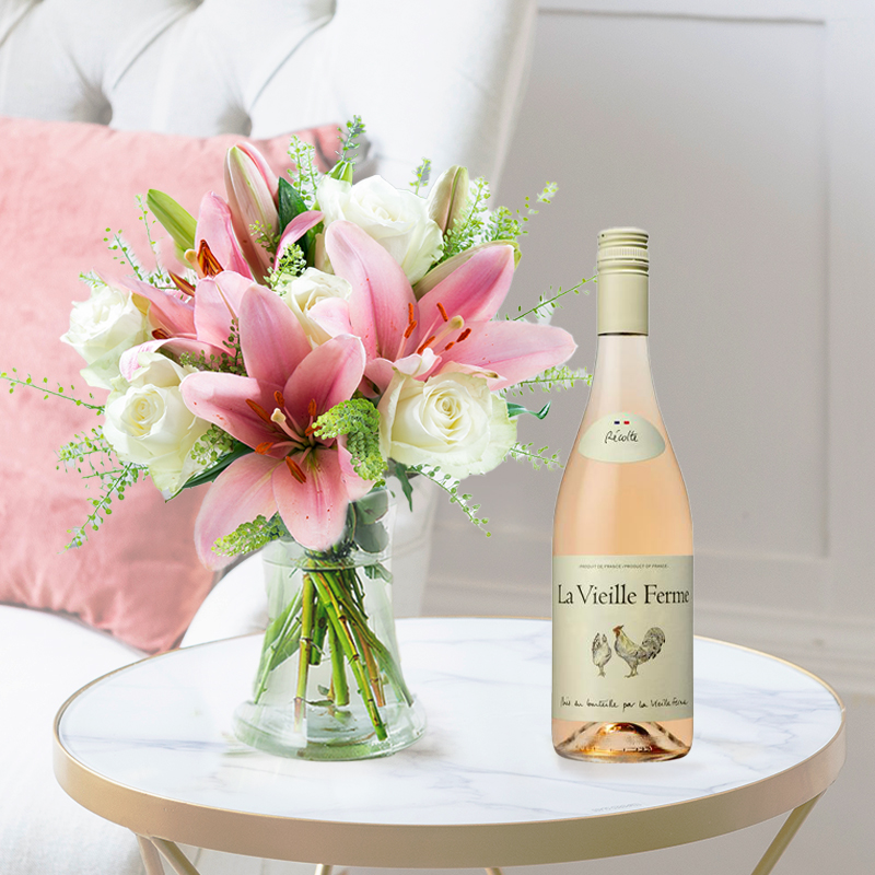 Lily & Rose Bouquet | Rose & La Vielle Ferme Rosé | | Next Day Flower Delivery UK - Blossoming Gifts