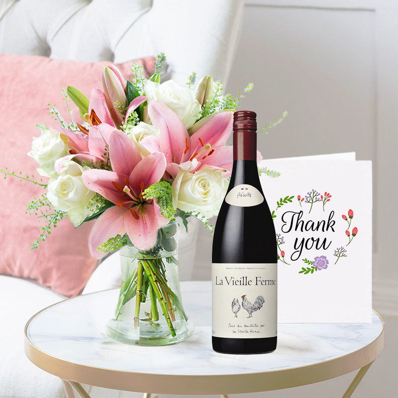 Lily & Rose Bouquet | Rose & La Vielle Ferme Red | Thank You Card | Say Thank You | Next Day Flower Delivery UK - Blossoming Gifts