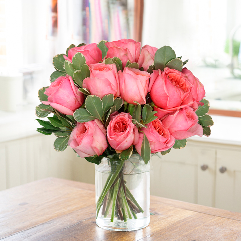 12 Pink Garden Roses | Vibrant Summer Flowers | Next Day Flower Delivery UK - Blossoming Gifts