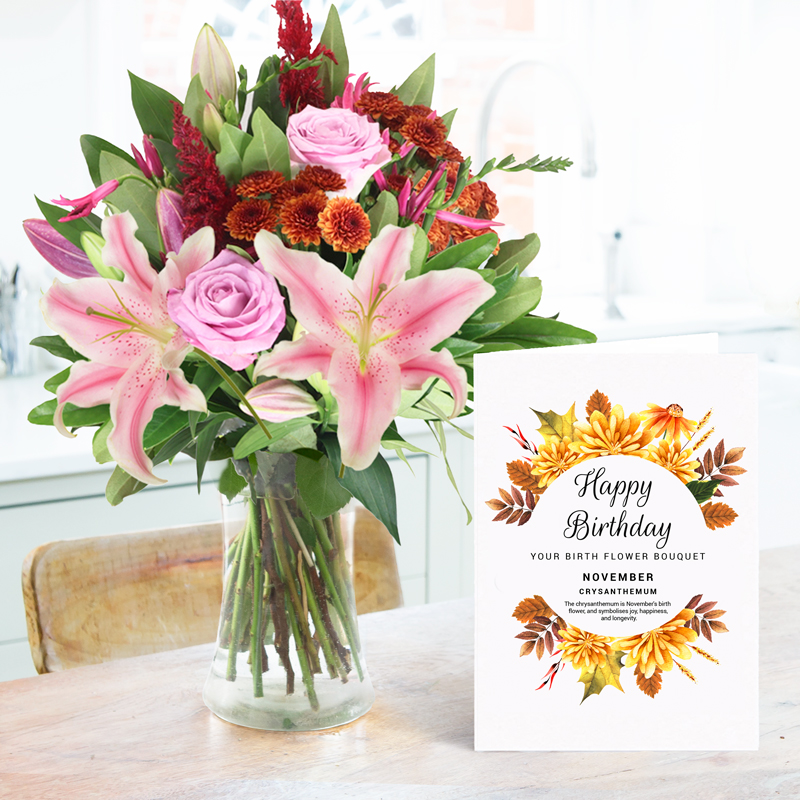November Birthday Bouquet Gift Set | Birthday Flowers | Next Day Flower Delivery UK - Blossoming Gifts