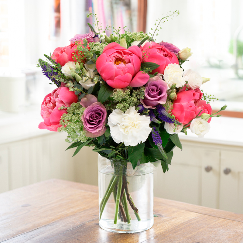 Coral Peonies, Lilac Roses & White Lisianthus | Lilac Rose & Peony | Peony Bouquet | Summer Flowers | Next Day Flower Delivery UK - Blossoming Gifts