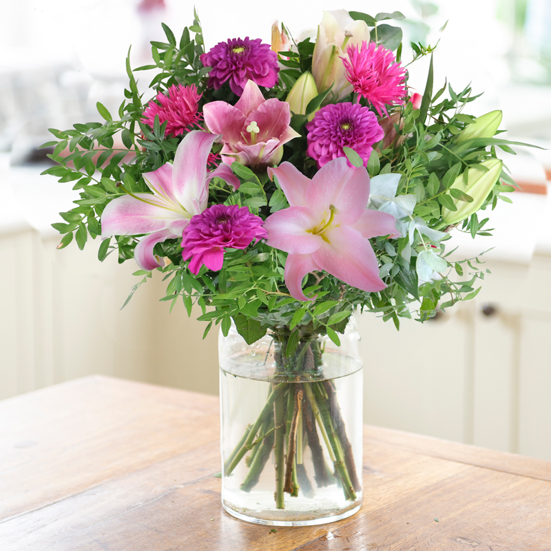 Birthday Flower Bouquet - Aster Delight - White Aster & Lilies - Next Day Flower Delivery UK - Blossoming Gifts
