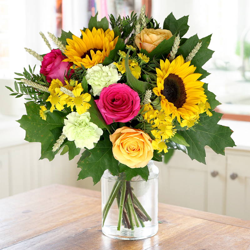 Birthday Flower Bouquet - October Birthday Bouquet - Green & Orange Sunflowers - Next Day Flower Delivery UK - Blossoming Gifts