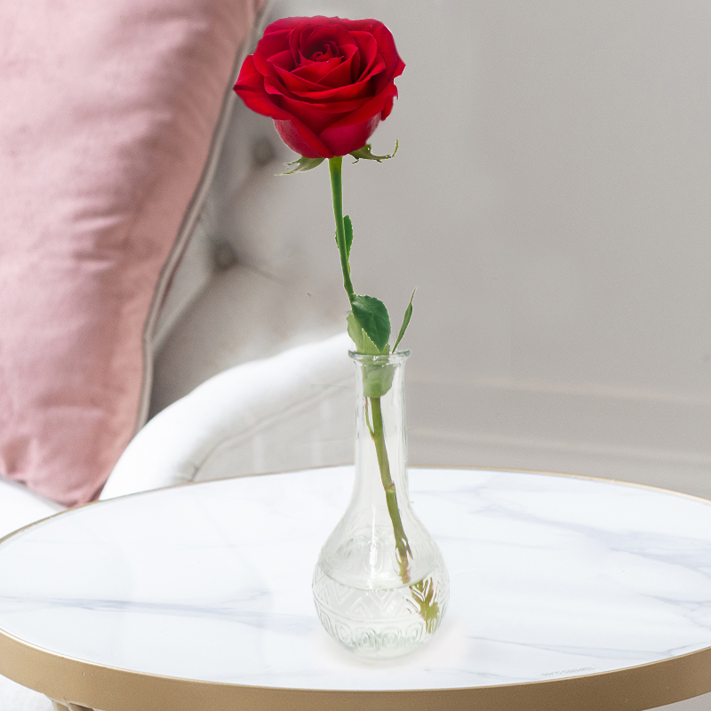 Beautiful Single Red Rose in a Bud Vase | Valentine's Flowers | Valentine's Roses | Valentine's Flower Delivery UK - Blossoming Gifts