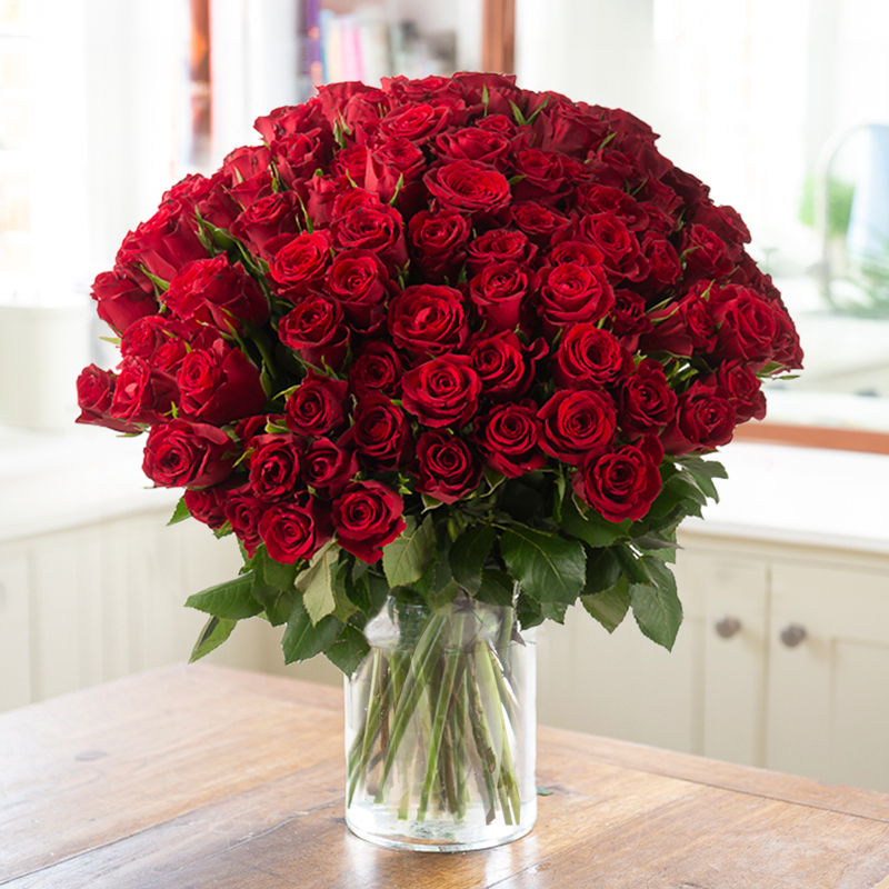 100 Red Roses | Romantic Red Rose Bouquet | Next Day Delivery | Flower Delivery UK - Blossoming Gifts