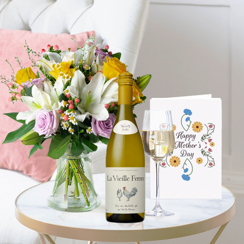 Cipriani Bouquet, La Vielle Ferme White Wine & Mother's Day Card | Mother's Day Flower Delivery UK - Blossoming Gifts