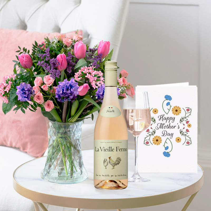 Shades of Spring, La Vielle Ferme Rosé Wine & Mother's Day Card | Mother's Day Flower Delivery UK - Blossoming Gifts