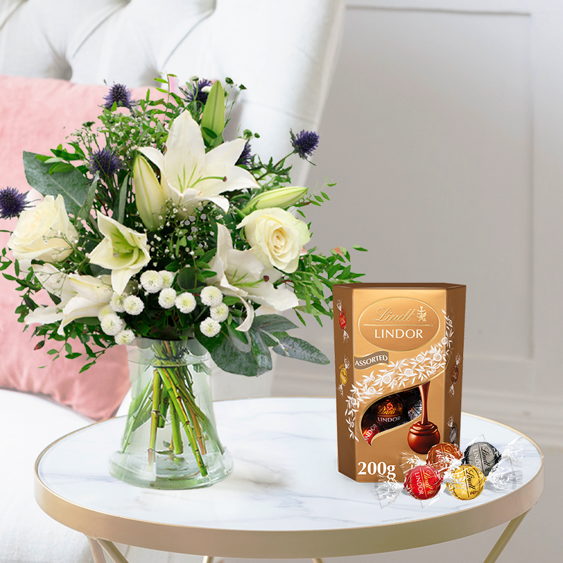Blue Serenity | Lindor Truffles & Flowers | Next Day Flowers & Gifts Delivery Blossoming Gifts