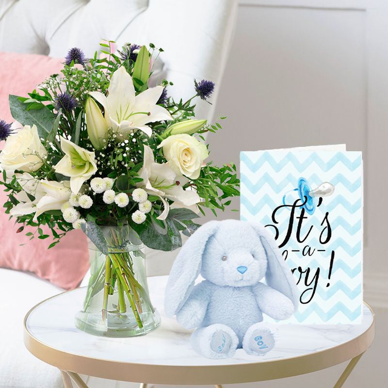 Blue Serenity | Blue Bunny & It's a Boy Card | Next Day Flowers & Gifts Delivery Blossoming Gifts