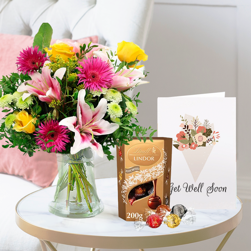Radiant Glow | Lindor Trufflles (200g) & Get Well Soon Card | Next Day Flower Delivery UK - Blossoming Gifts