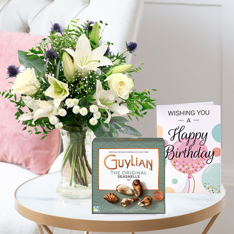 White Rose & Lily Bouquet | Birthday Flowers | Next Day Flower Delivery UK - Blossoming Gifts
