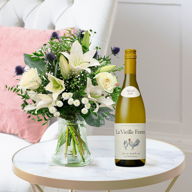Blue Serenity | La Vielle Ferme White | Next Day Flowers & Gifts Delivery Blossoming Gifts