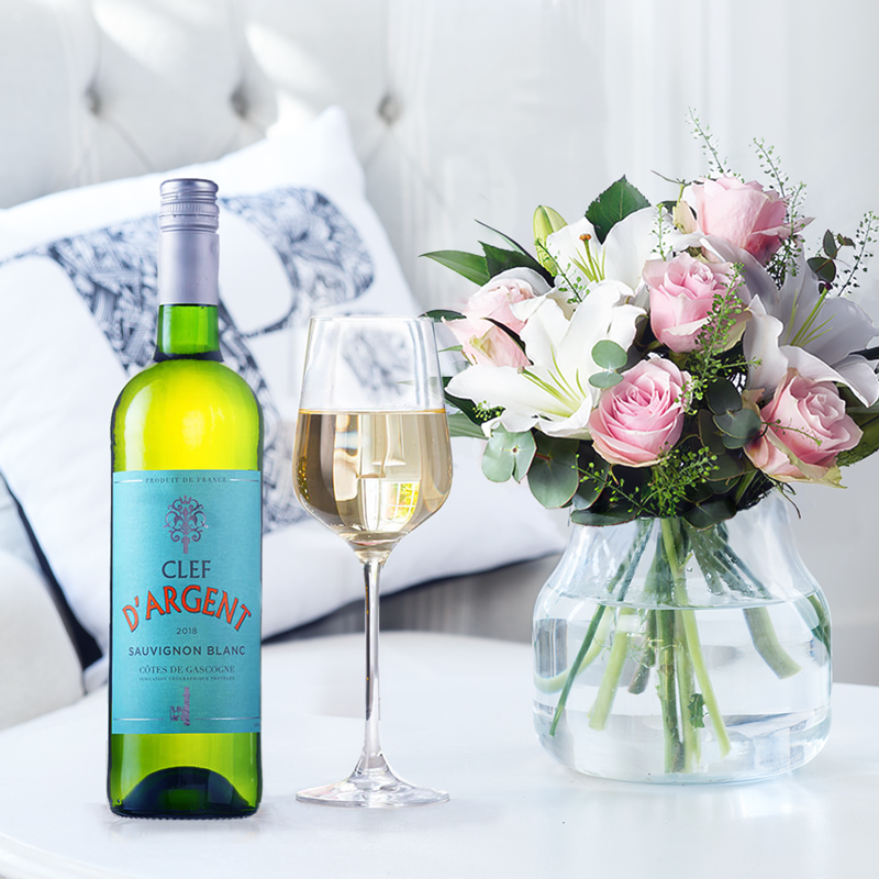 Blush Pink Rose & Lily & Clef d'Argent Sauvignon Blanc White Wine | Flowers & Wine Gift Set | Next Day Flowers & Wine Delivery - Blossoming Gifts