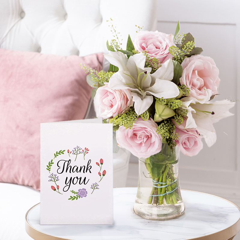 Blush Rose & Lily Bouquet with Vase & Thank You Card | Romantic Gift | Next Day Flowers Delivery - Blossoming Gifts