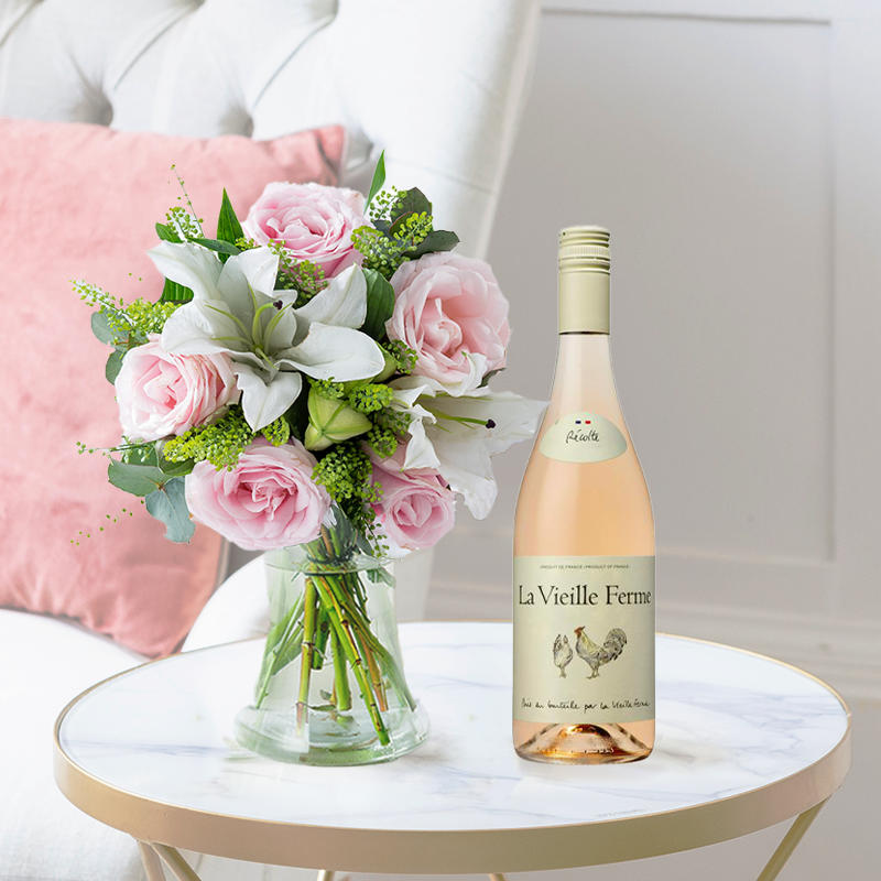 Blush Pink Rose & Lily Bouquet | Rose & La Vielle Ferme Rosé | Next Day Flower Delivery UK - Blossoming Gifts