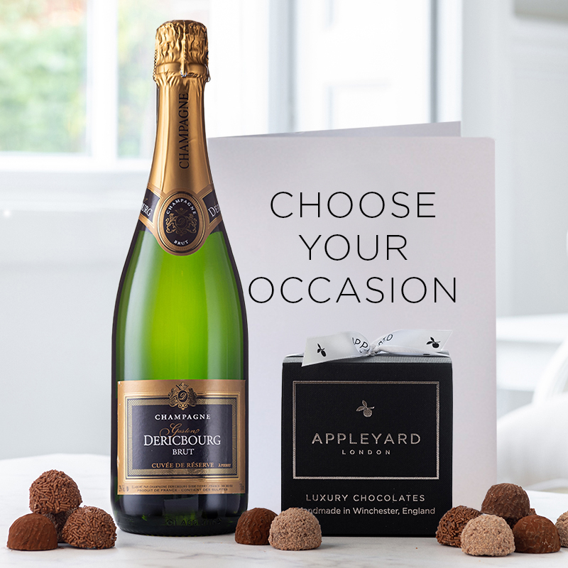 Champagne, Chocolate Truffles & Occasion Card | Luxury Alcohol & Chocolates Gifts | Gifts Delivered by Appleyard London