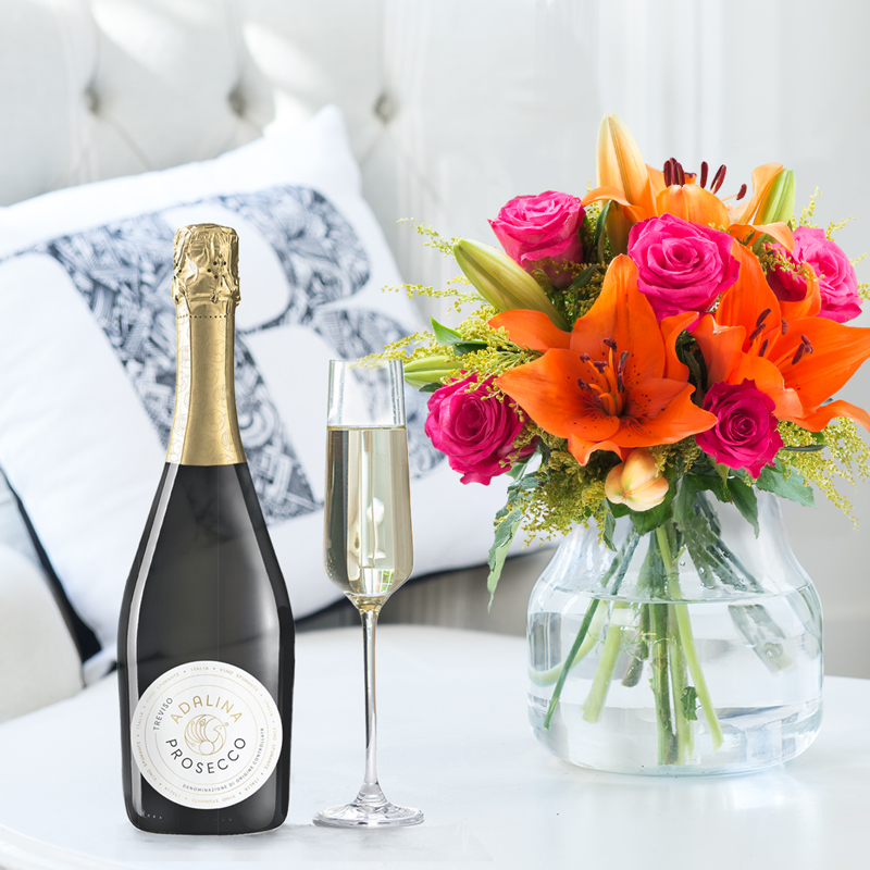 Cheerful Lily & Rose & Prosecco | Flowers & Prosecco Gift Set | Next Day Flowers & Prosecco Delivery - Blossoming Gifts