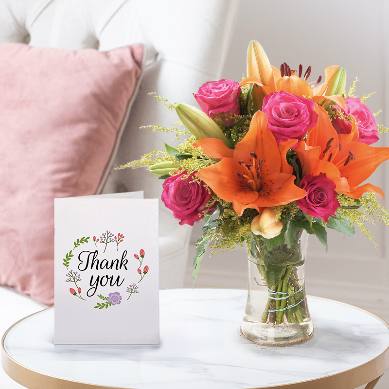Cheerful Lily & Rose & Thank You Card | Romantic Gift | Next Day Flowers Delivery - Blossoming Gifts