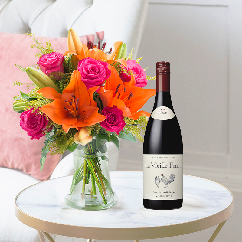 Cheerful Lily & Rose & La Vielle Ferme Red | Next Day Flowers and Gifts Delivery - Blossoming Gifts