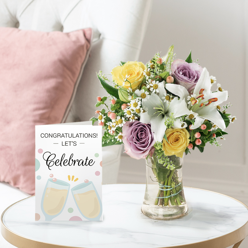 White Lily & Rose Bouquet with Congratulation Card | Romantic Gift | Next Day Flowers Delivery - Blossoming Gifts