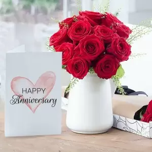 Letterbox 12 Red Roses & Anniversary Card