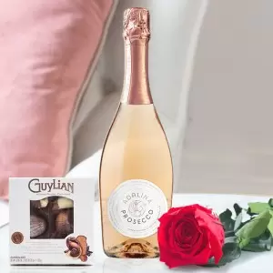 Preserved Rose, Adalina Rosé Prosecco & 65g Guylian Chocolates