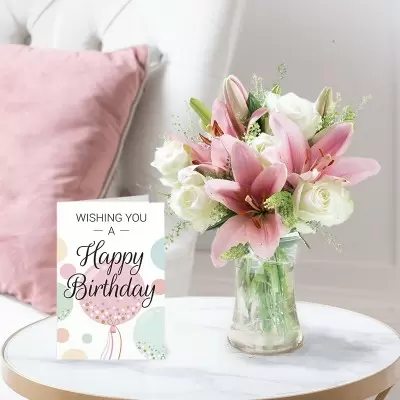 Beautiful Lily & Rose & Birthday Card