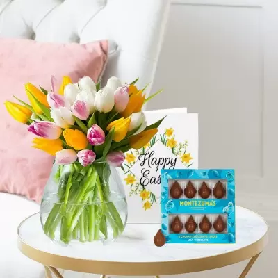 Springtime Tulips, Easter Milk Chocolate Chicks (90g) & Happy Easter Card