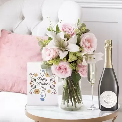 Blush Pink Rose & Lily, Prosecco and Card