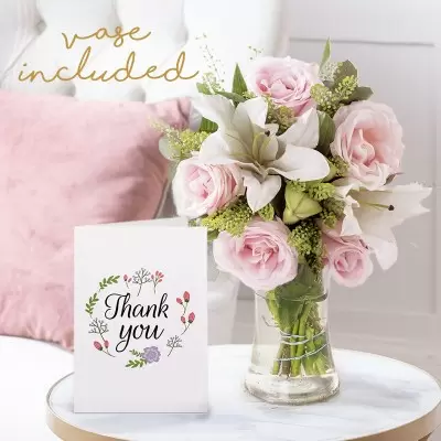 Blush Pink Rose & Lily, Vase & Thank You Card