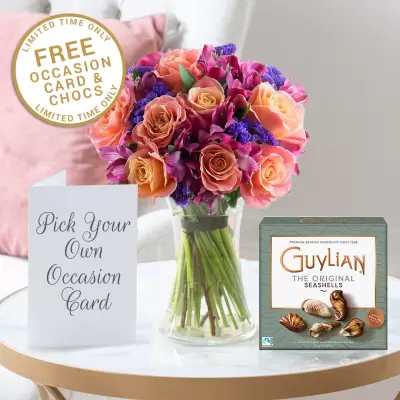 Bright Rose & Alstroemeria & Free Guylian Chocolates & Card