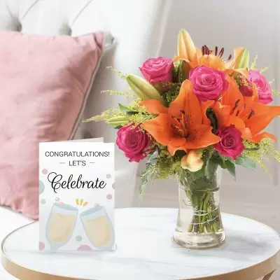 Cheerful Lily & Rose & Congratulations Card