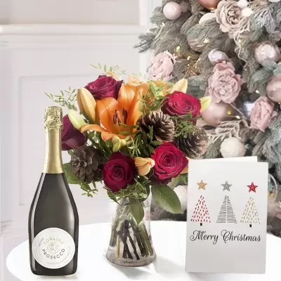 Christmas Lily & Rose, Prosecco & Christmas Card