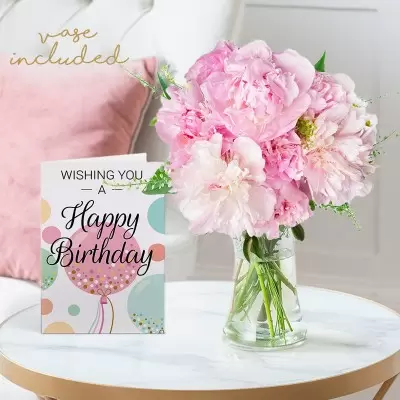 Pink Peonies, Vase & Birthday Card