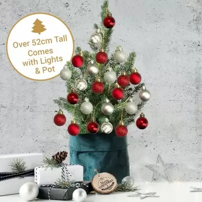 Mini Christmas Tree with 28 Christmas Red & Silver Baubles
