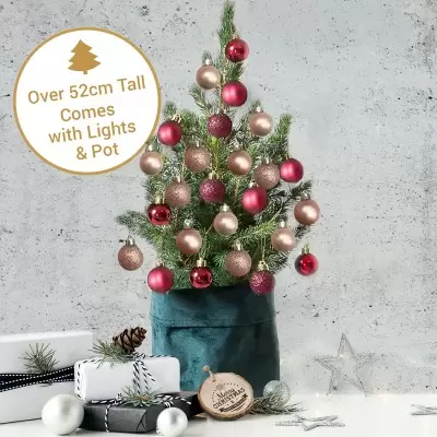 Mini Christmas Tree with 28 Dark Red & Rose Gold Baubles