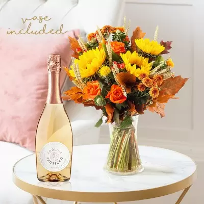Rustic Rose and Sunflowers, Prosecco Rosé & Vase