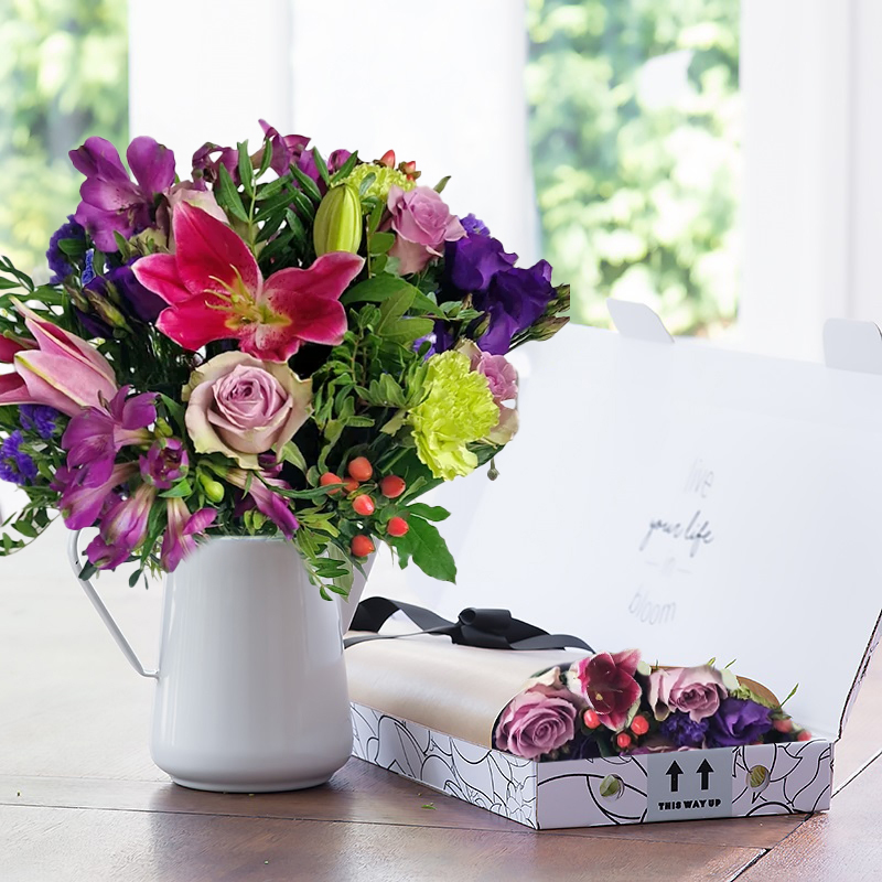 Letterbox Lavender | Pink Lilies, Lilac Roses & Purple Alstroemeria | Letterbox Flowers | Next Day Flower Delivery UK | Blossoming Gifts