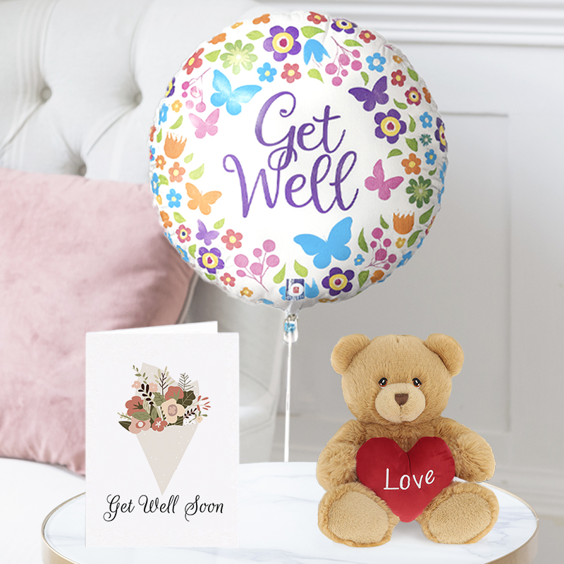 - Get Well Balloon, Harry Bear with Heart Brown & Get Well Card - Next Day Flower & Gift Delivery UK - Blossoming Gifts