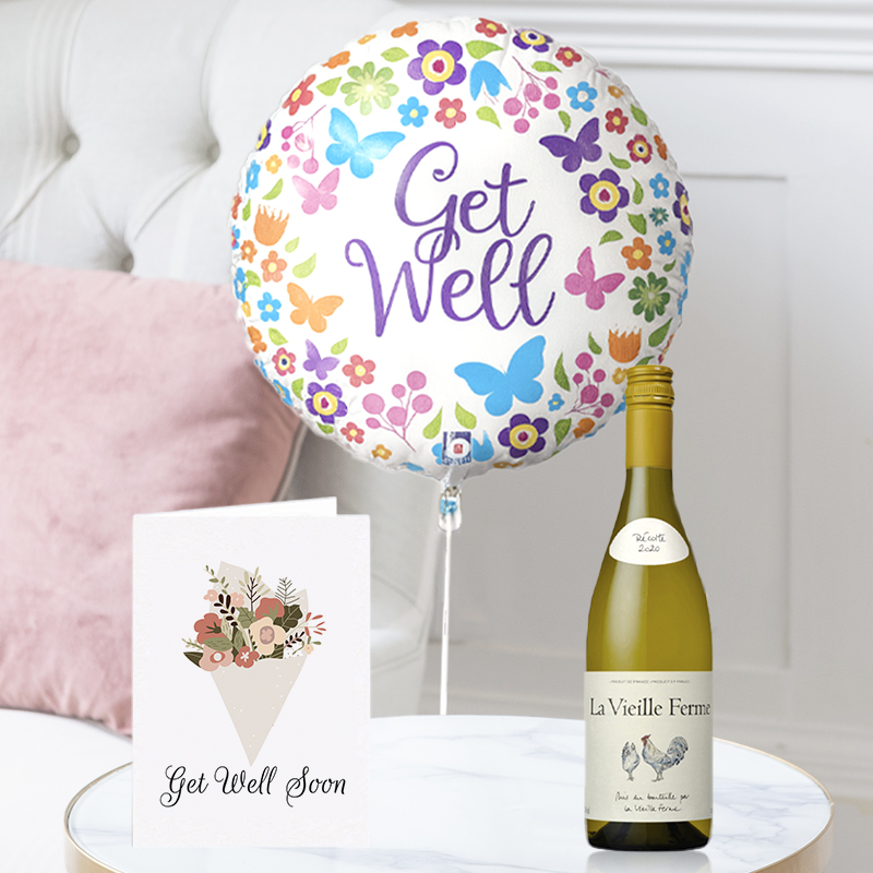 - Get Well Balloon, Rosé Chicken Wine & Get Well Card - Next Day Flower & Gift Delivery UK - Blossoming Gifts