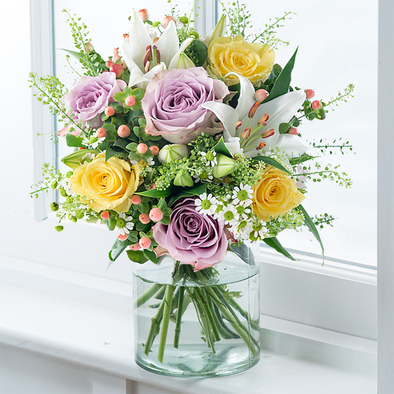 Cipriani | Yellow Roses, Lilac Roses & White Lilies | Yellow & Purple Flowers Delivered | Flower Delivery UK - Blossoming Gifts