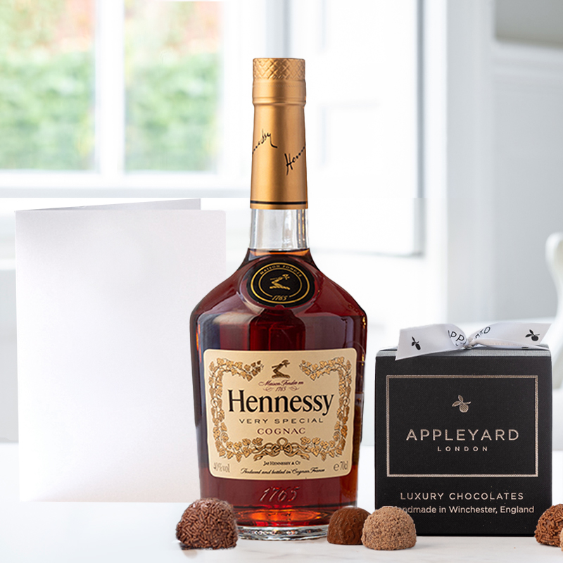 Hennessy, Chocolate Truffles & Occasion Card | Luxury Alcohol & Chocolates Gifts | Gifts Delivered by Appleyard London
