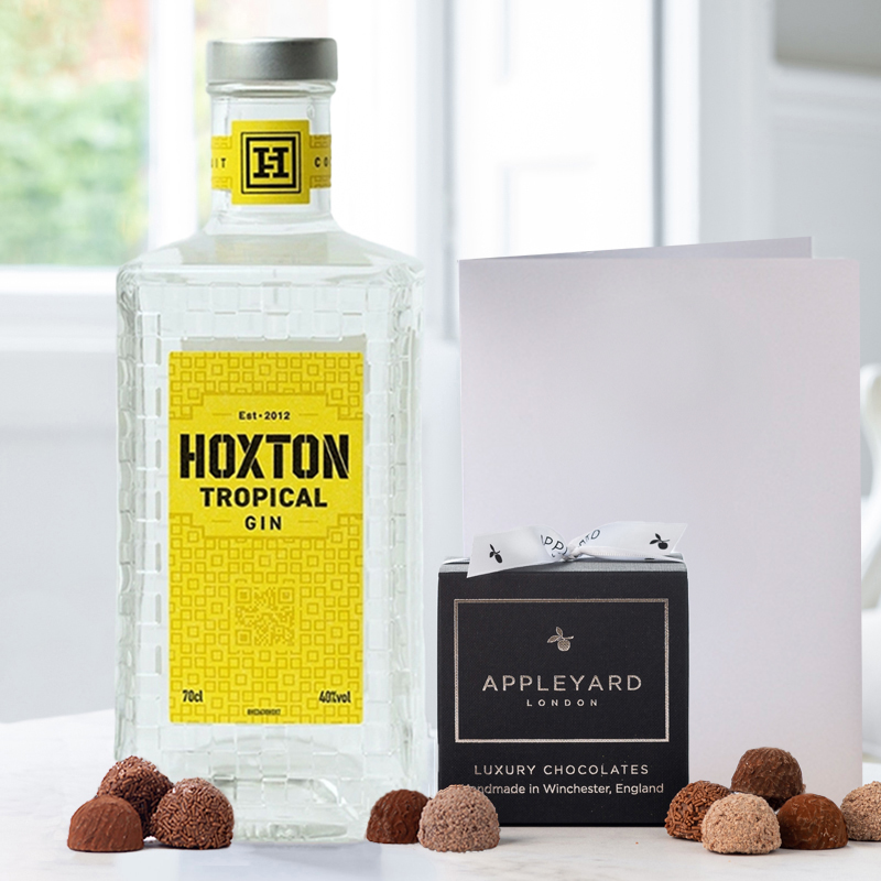Hoxton Tropical Gin, Chocolate Truffles & Occasion Card | Luxury Alcohol & Chocolates Gifts | Gifts Delivered by Appleyard London